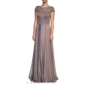 La Femme Embroidered Lace Gown Cocoa Size 8 Mother of the Bride Formal